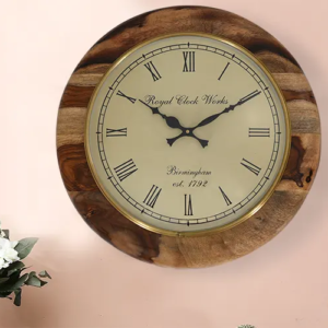 Wooden Wall Clock With Brass Ring – Oakwood Finish