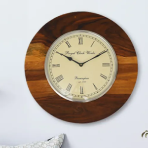 Wooden Wall Clock With Nickle Ring