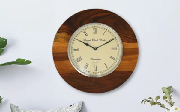 Wooden Wall Clock With Nickle Ring