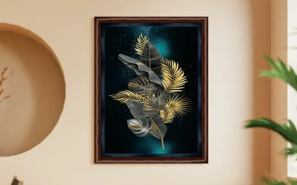 Abstract Golden Leaf Decorative Wall Frame – 22×32 Inches