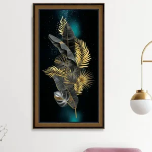 Abstract Golden Leaf Decorative Wall Frame – 23×43 Inches