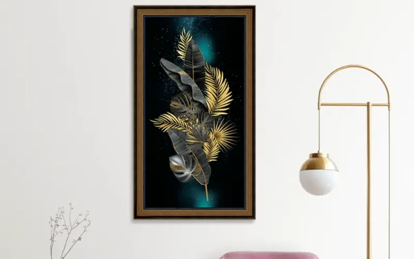 Abstract Golden Leaf Decorative Wall Frame – 23×43 Inches