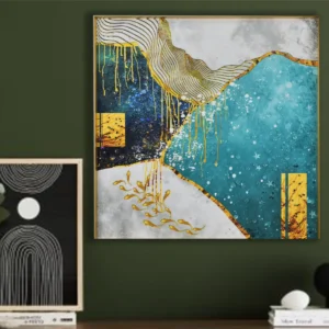 Abstract Aqua Wall Frame 24 x 24