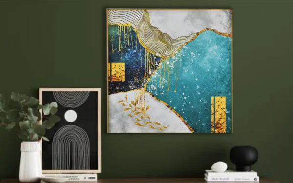 Abstract Aqua Wall Frame 24 x 24